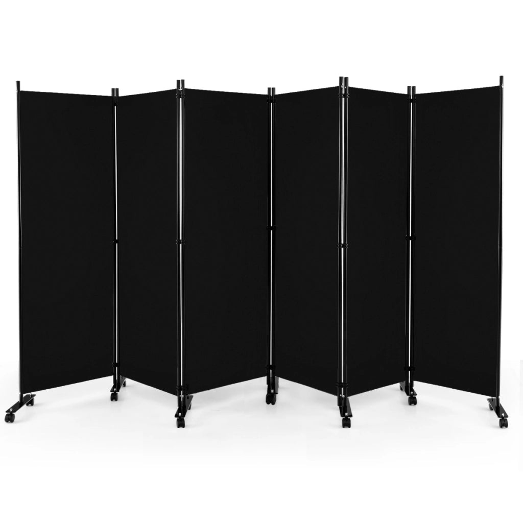 Divisorio pieghevole a 6 pannelli con ruote bloccabili-Separ¨¨ per interni 172cm da soggiorno ufficio Nero