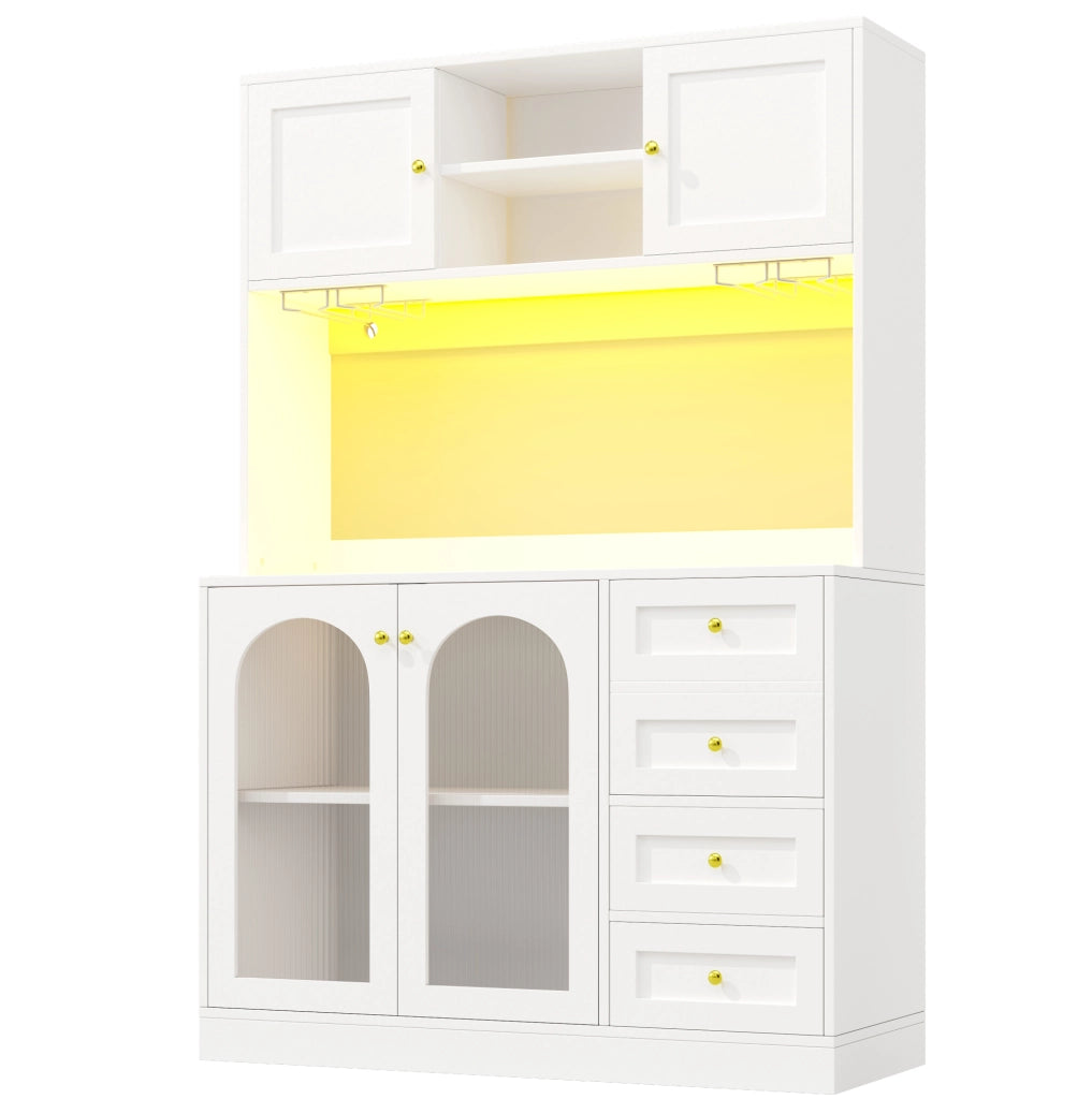 Credenza 120x40x188 cm con striscia LED controllabile da app in MDF bianco