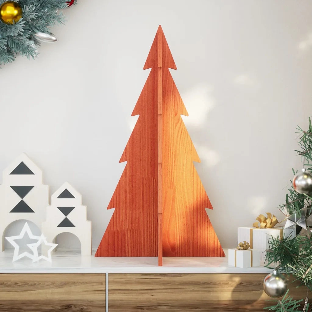 Albero di Natale | Decorazioni natalizie Marrone Cera 80 cm in Legno Massello di Pino