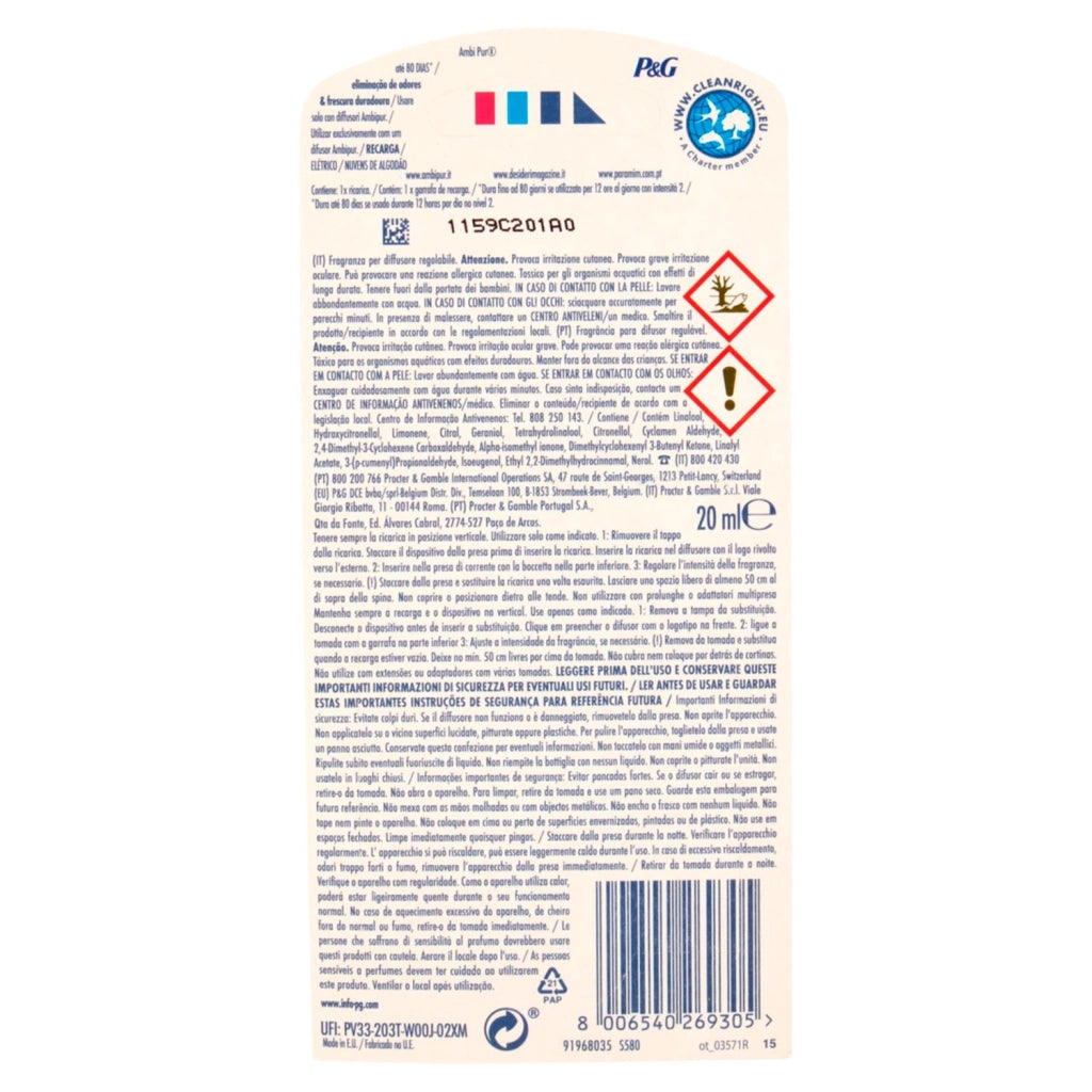 AMBIPUR DEODORANTE PER AMBIENTE RICARICA DA  20 ML FRAGRANZA NUVOLE DI COTONE