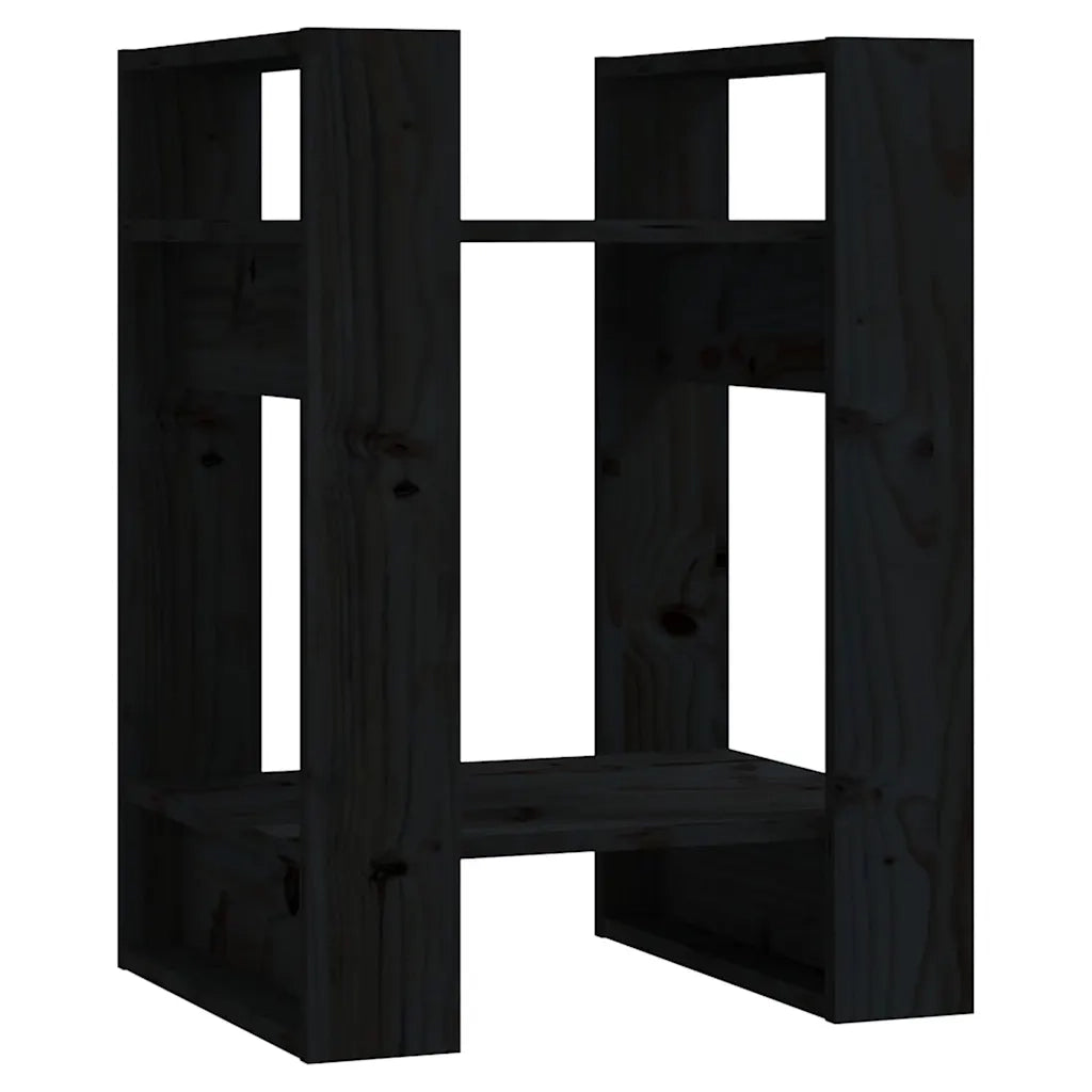 Libreria Divisorio-Scaffale per Libri-Mobile di Stoccaggio Nero 41x35x57 cm in Legno Massello di Pino