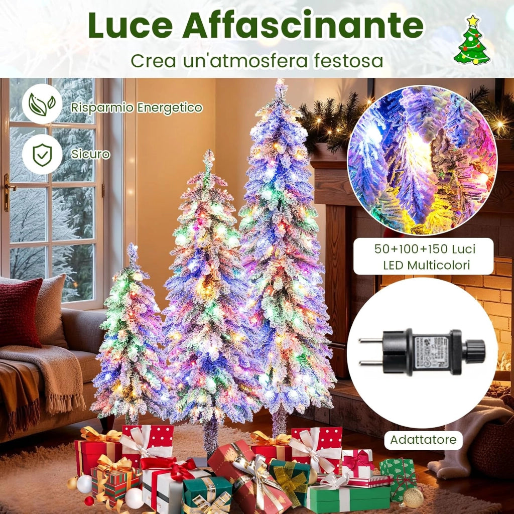 Set di 3 Alberi di Natale Artificiali, Alberi di Natale con Luci LED e Rami Densi e Realistici, Decorazione Natalizia per Casa, Ufficio e Negozio (Stile 3)