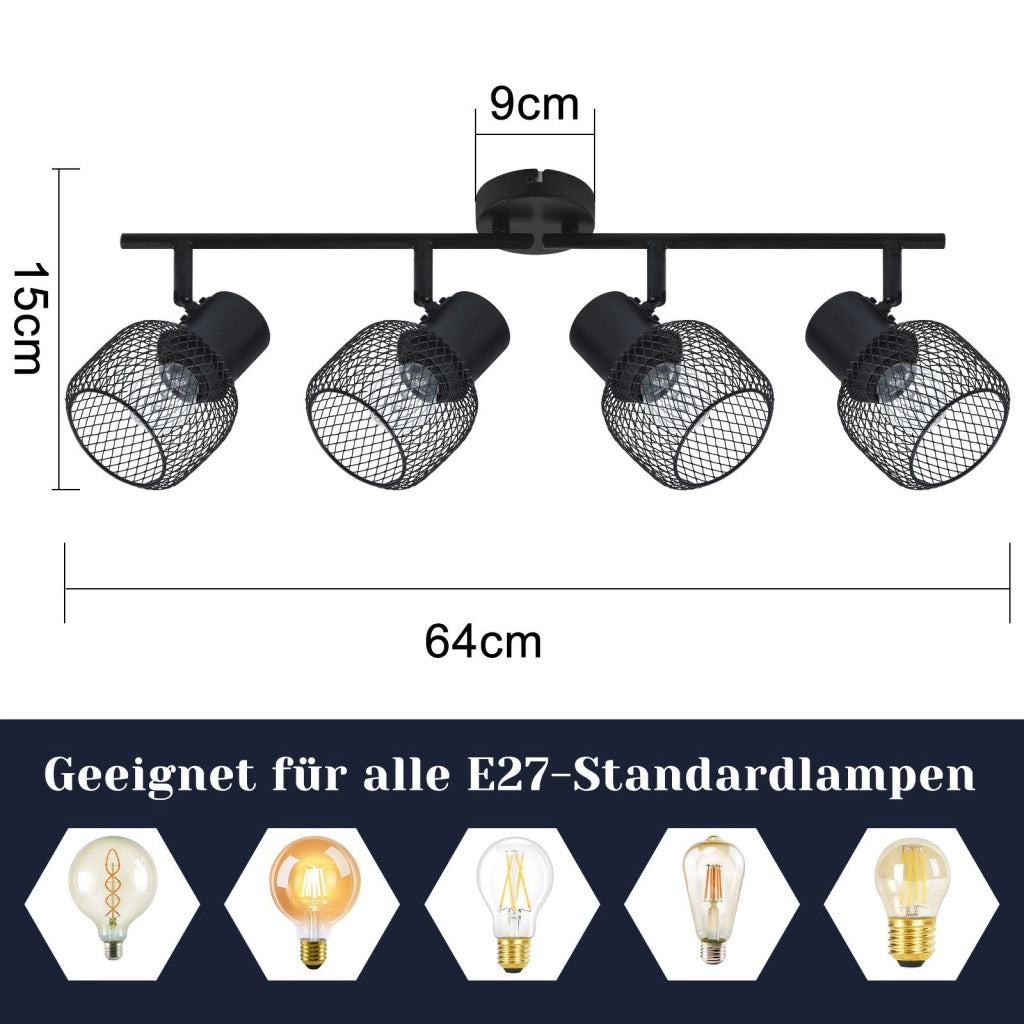 ZMH Faretto da soffitto neri 4 luci E27 orientabili 330° metallo max 25W per sale pranzo cucine