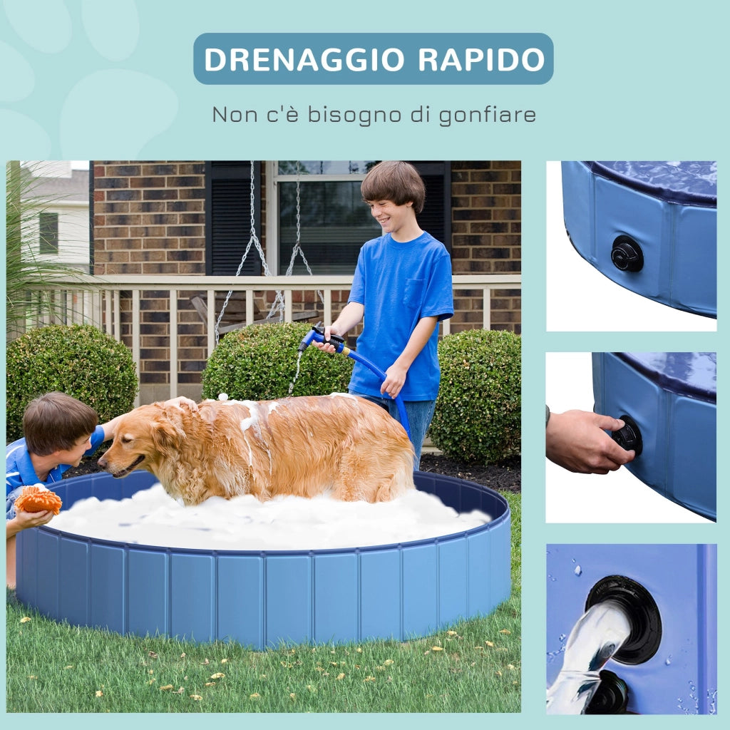 EasyComfort Piscina Vasca da Bagno Portatile Pieghevole per Cani Animali Domestici in PVC Azzurro Φ160 x 30cm