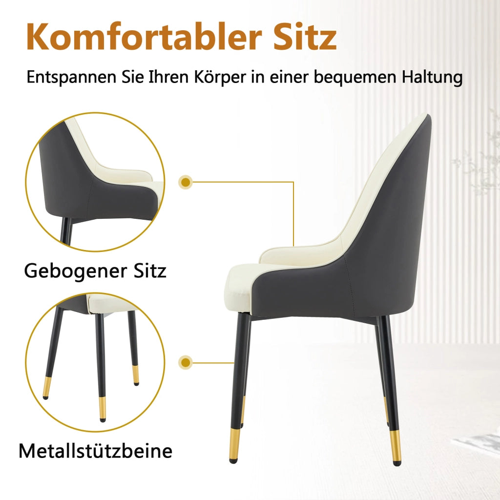 Sedia da Pranzo Set da 2 con Schienale Ergonomico Motivo Fulmine in Similpelle Bianco e Grigio Scuro