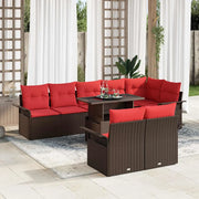 Set Divano da Giardino con cuscino 9 pcs Marrone Poly Rattan