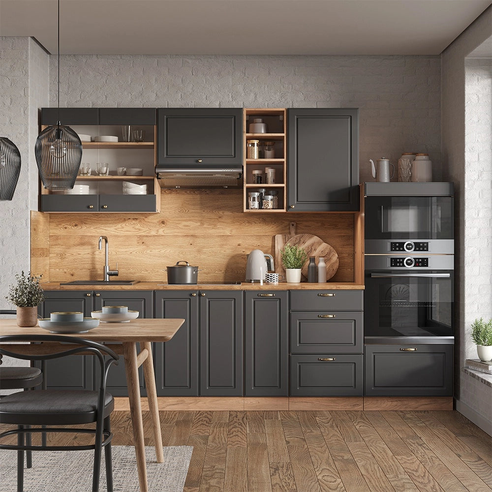 Cucina componibile Fame-Line Antracite rustico/Rovere dorato 280 cm, PL Marmo Vicco