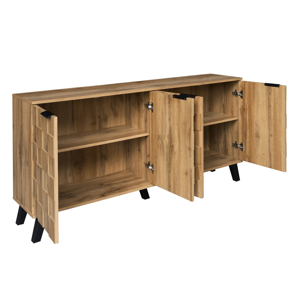 Credenza 160;5x35;5x78 cm con 4 ante; ripiani regolabili; pannello truciolare; colore naturale
