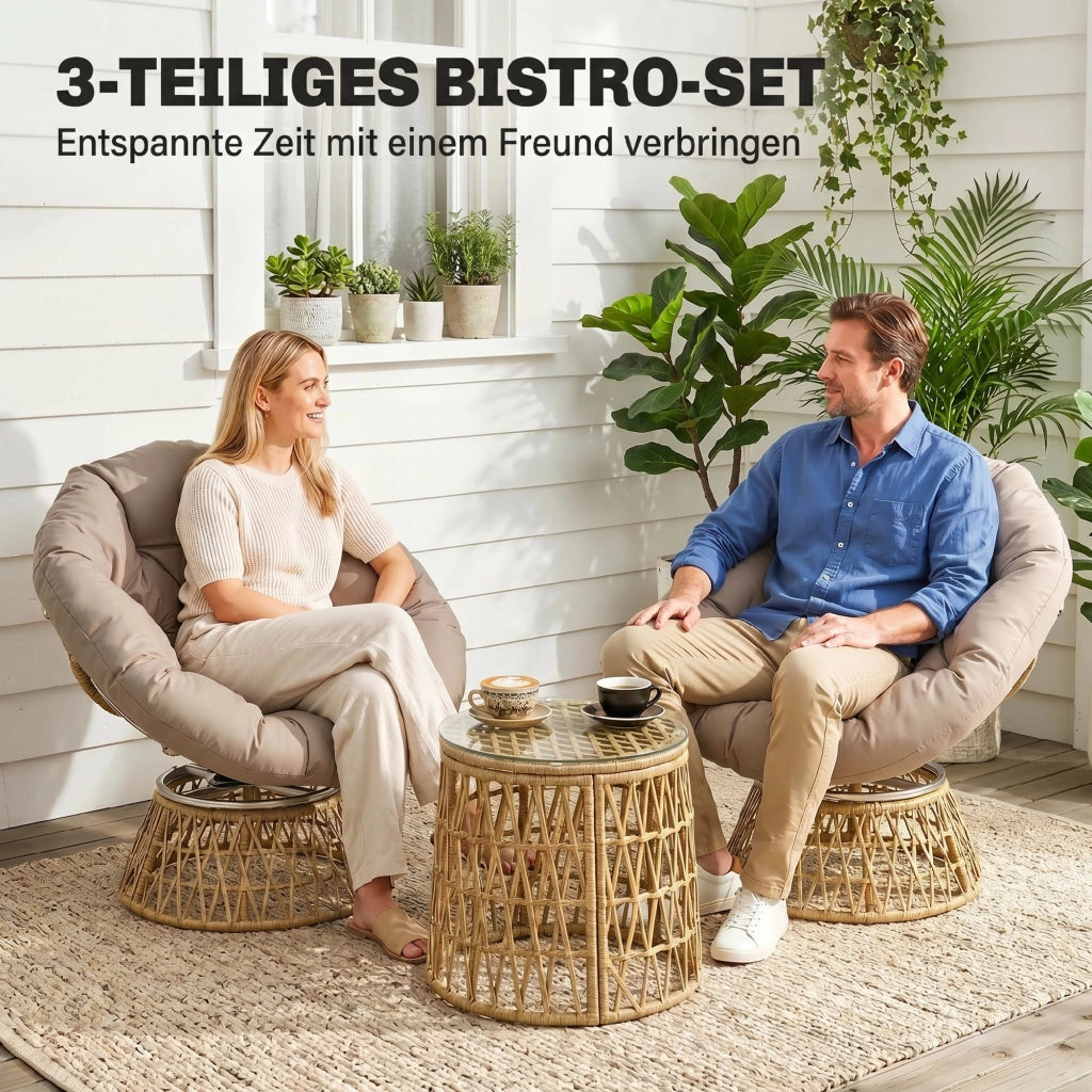 Set Bistrot Tavolino Sedie ¨C zephmum ¨C Naturale Marrone Chiaro 85x70x82