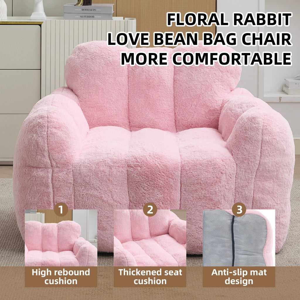 Pouf a forma di loto in velluto effetto pelliccia di coniglio con imbottitura in schiuma leggero rosa per interni