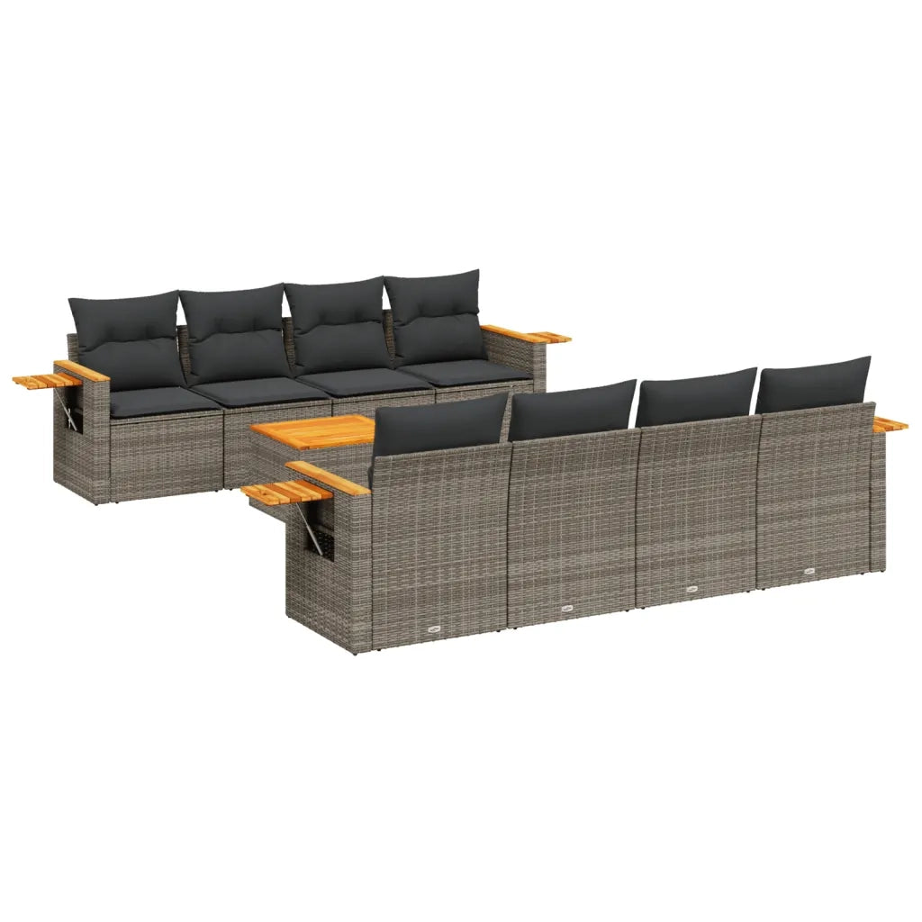 Set Divano da Giardino 9 pz con Cuscini Grigio in Polyrattan 3226662