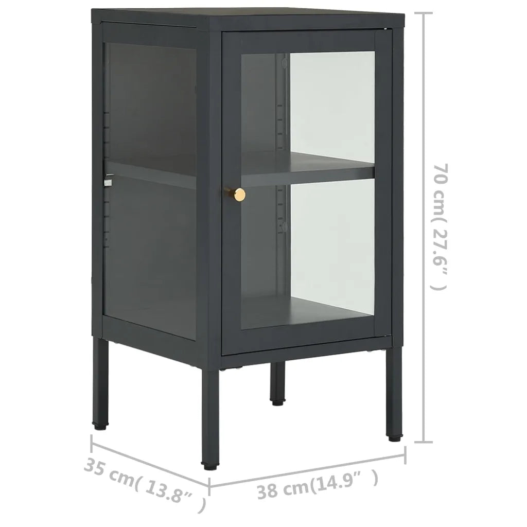 Credenza | Madia | Buffet da pranzo | Armadio da pranzo Antracite 38x35x70 cm in Acciaio e Vetro