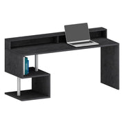 Scrivania Aurigo, Scrittoio lineare con ripiani portaoggetti, Scrivania ufficio multiuso con sopralzo, 180x92,5h60 cm, Ardesia