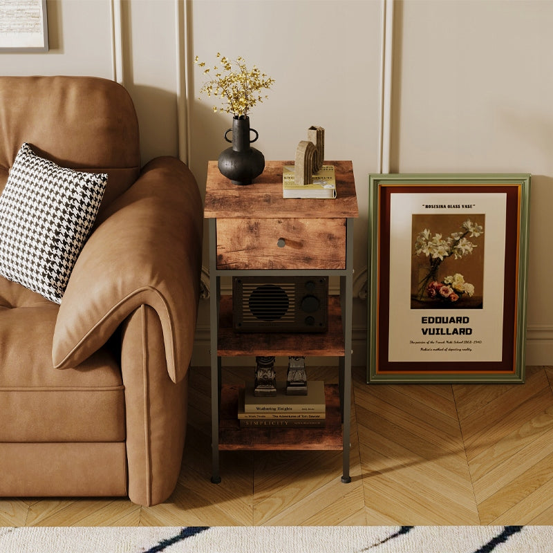 COMODINO COMÒ ARMADIETTO CON CASSETTO E RIPIANO RETRO MARRONE INDUSTRIALE