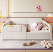Letto singolo imbottito ULEVR 90x200 cm con 2 cassetti e tasche laterali, velluto bianco