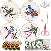 Set di Cucito per Adulti – Fiori & Uccelli – Kit di Inizio con Anello, Filo e Strumenti per Cucito a Mano