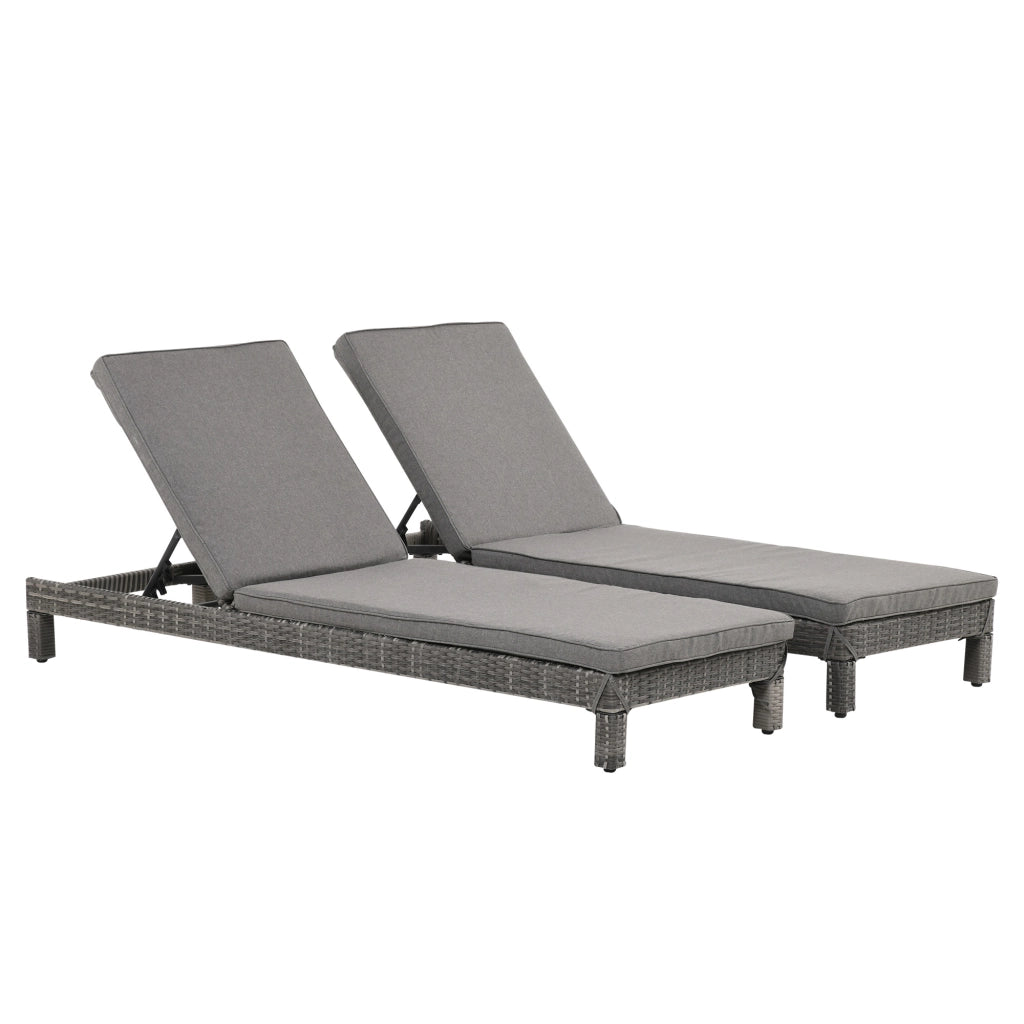Easycomfort Set 2 Sdraio da Giardino Cuscino Imbottito Regolabile su 6 Livelli in Rattan 196 x 65 x 22 cm, Grigio