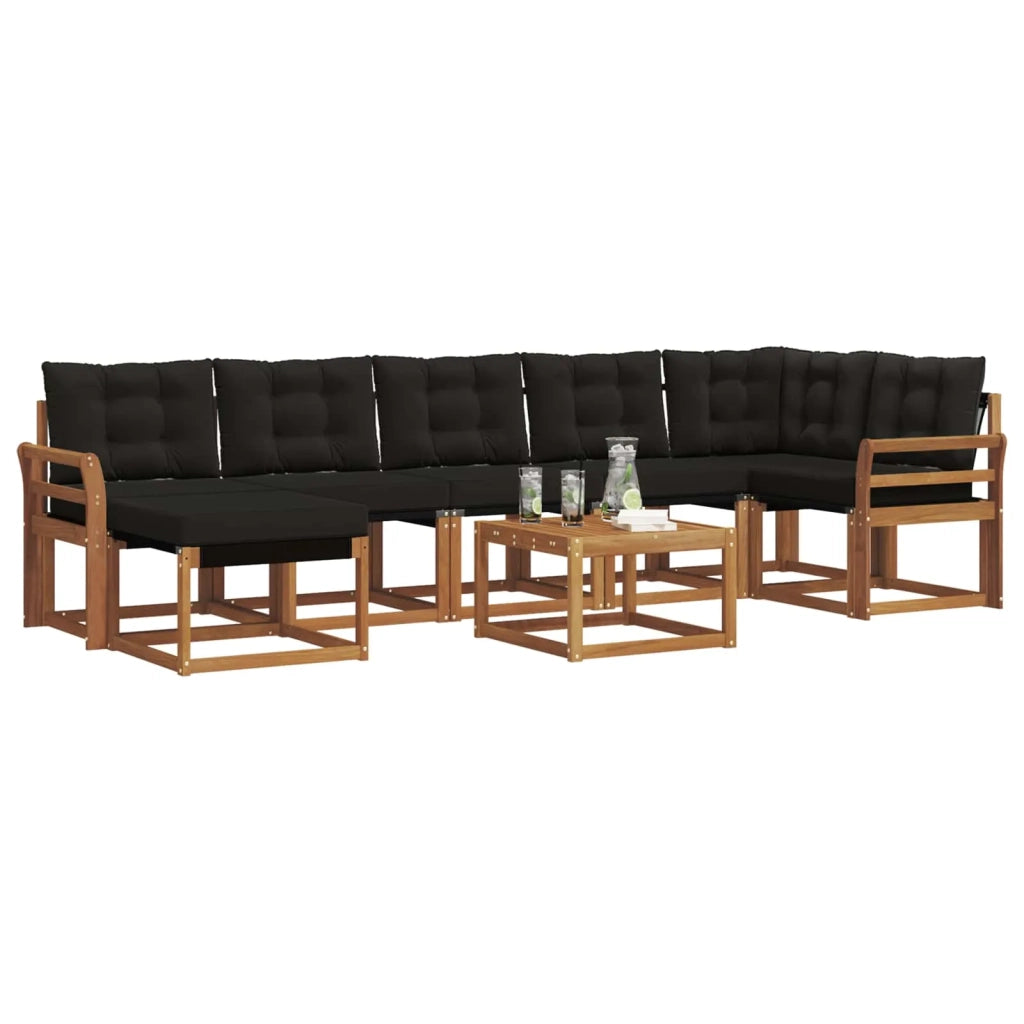 Set di divani da esterno con cuscino 8 pcs Naturale e Nero