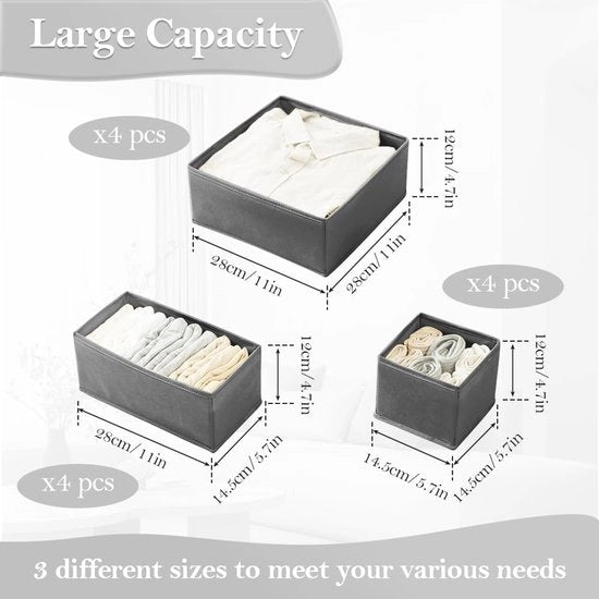 Set di contenitori opachi per armadi e cassetti - 12 contenitori organizzatori per abbigliamento e accessori