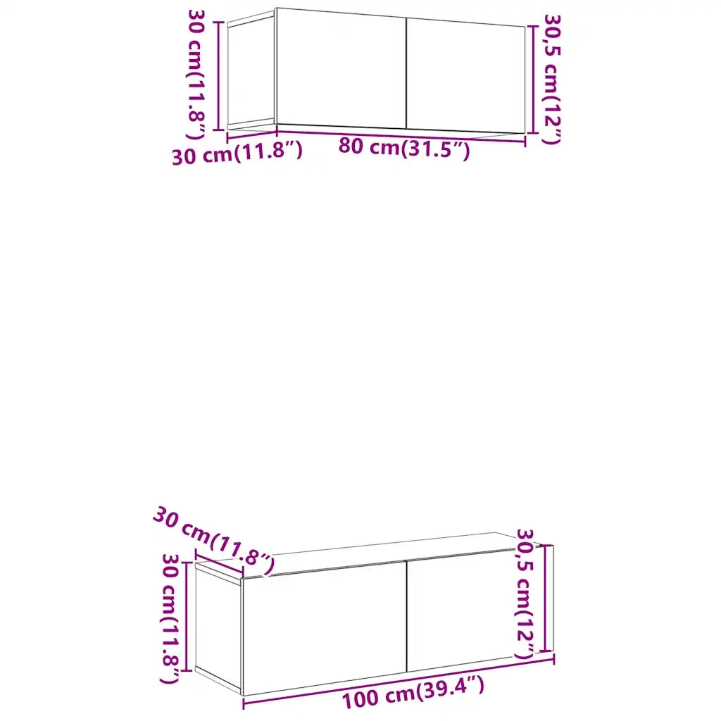 Set Mobile TV 2 pz Montato a Parete Rovere in Legno Multistrato 3329006
