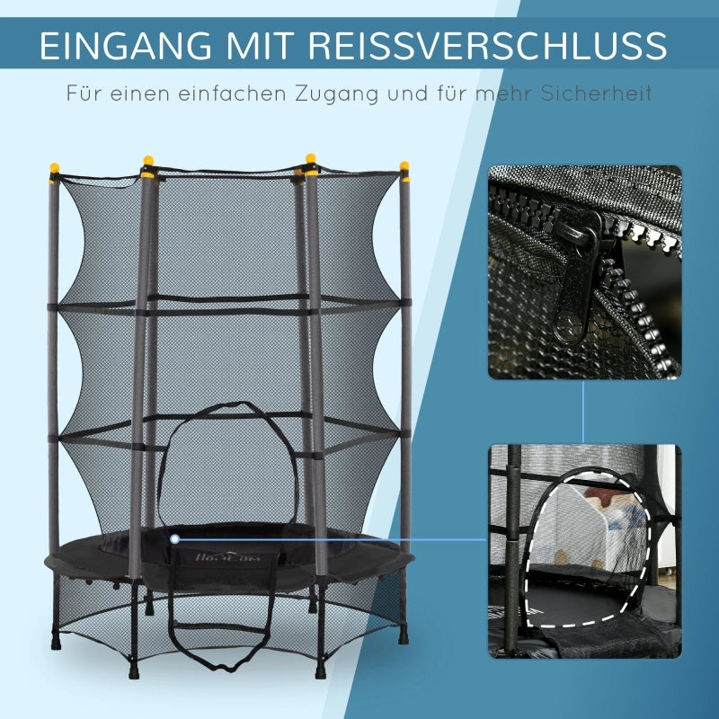 Trampolino per bambini con rete di sicurezza in plastica nera per uso interno ed esterno 140 × 140 × 190 cm