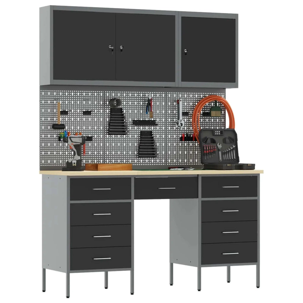 Mobile da lavoro 8 pcs Nero Legno ingegnerizzato e acciaio 3321458