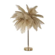 Lampada da tavolo Palm cammello in metallo dorato con piume di struzzo