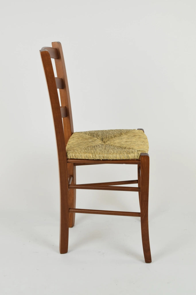 Set 6 Sedie Venice Tommychairs, robusta struttura in legno di faggio verniciata in noce chiaro e seduta in paglia
