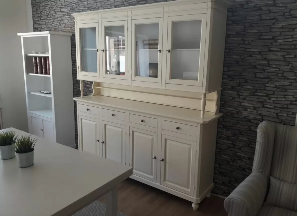 Cristalliera arte povera 4 porte legno shabby bianco anticato 196x43x208h - Mobili 2G