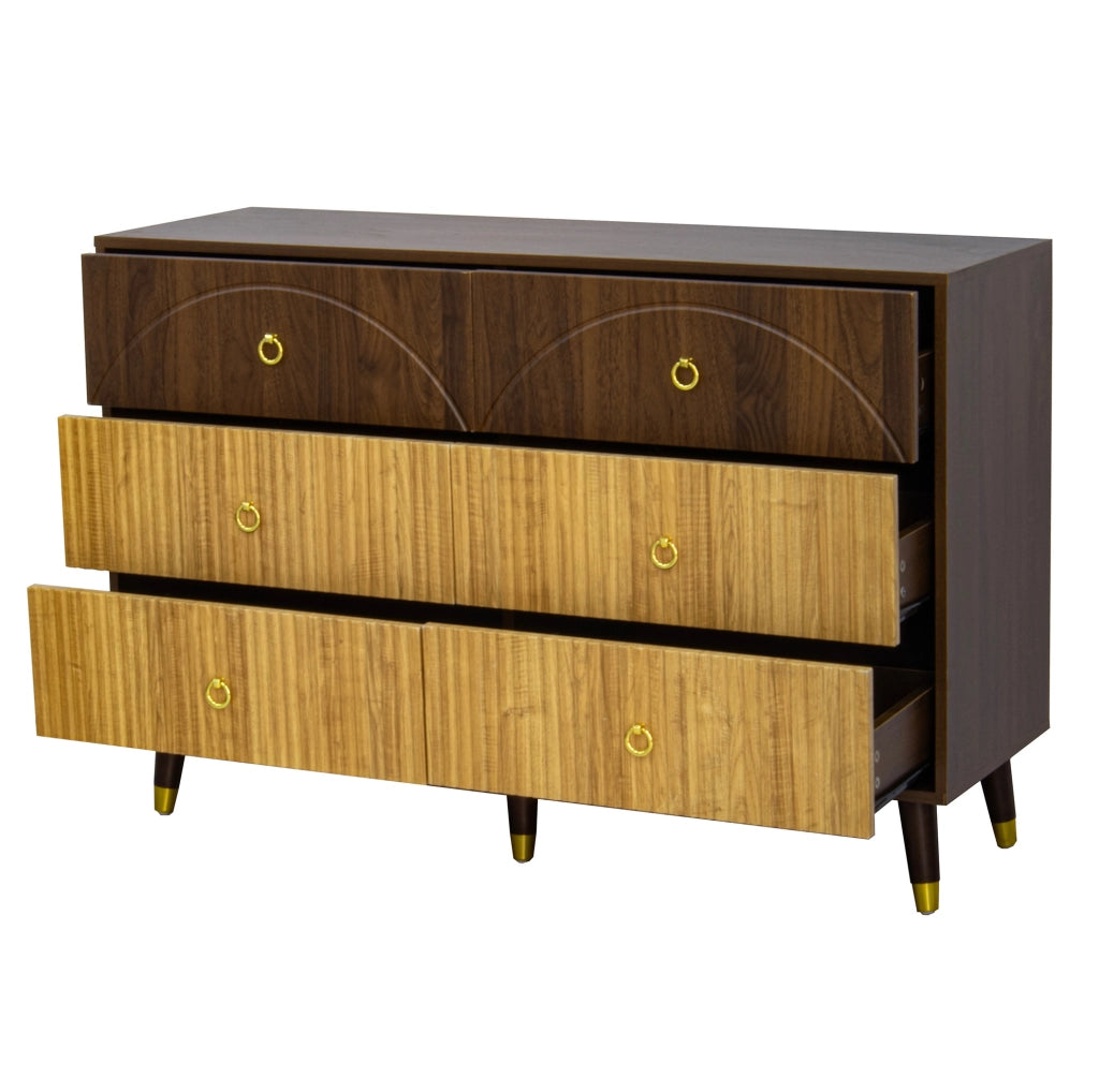 Sideboard vintage a 6 cassetti 120x40x81 cm in MDF e pannello truciolare; naturale