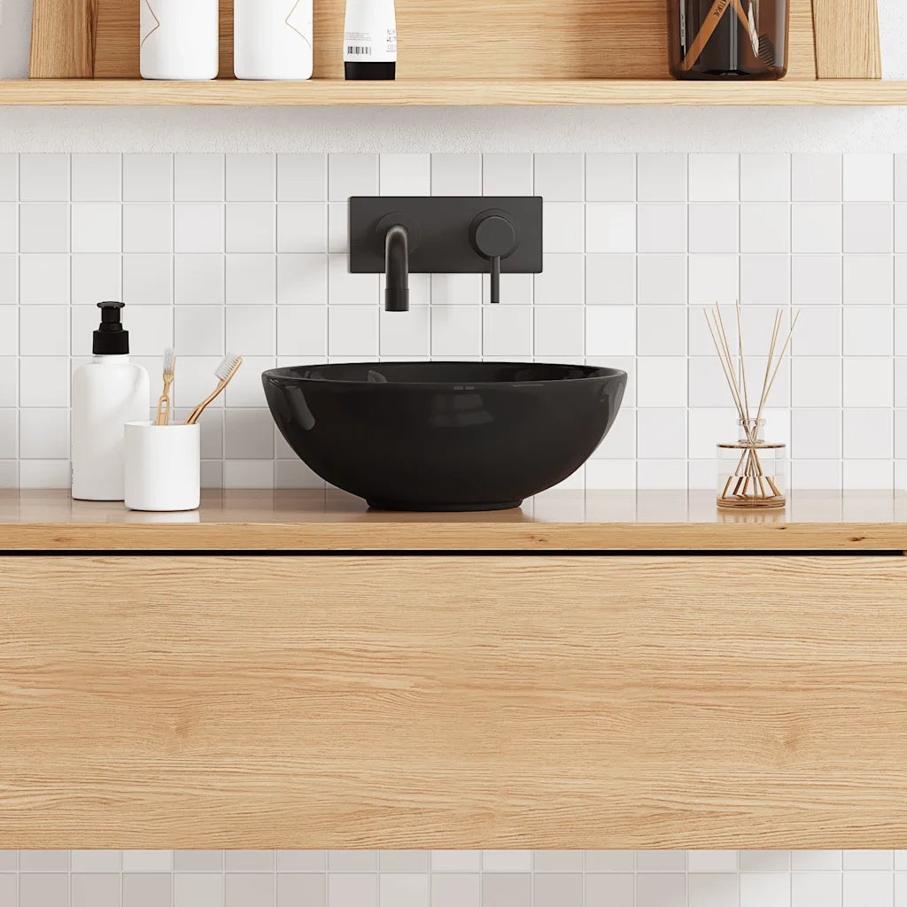 vidaXL Lavandino Ø28x10 cm in Ceramica Nero Lucido