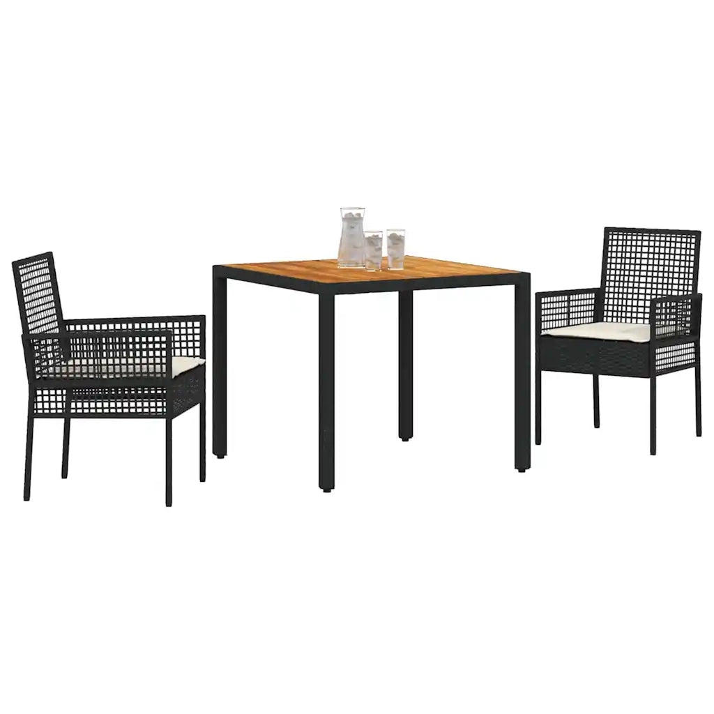Set da Pranzo per Giardino 3 pz | Set Salotto da Giardino Nero polyrattan