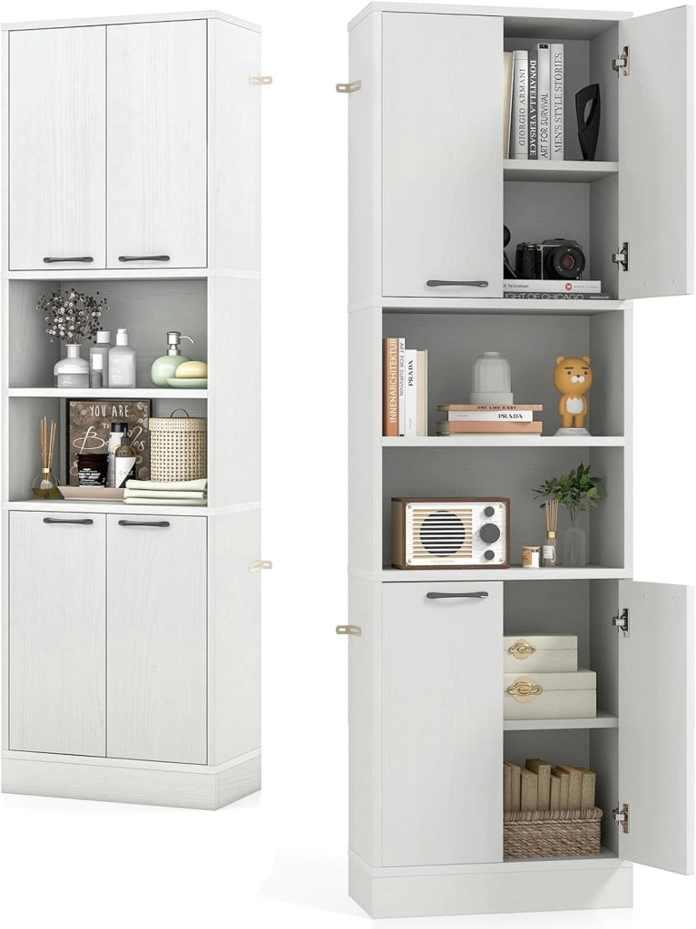 Credenza Alta da Cucina 190 cm, Mobile Cucina Dispensa in Legno, Mobile Buffet con 2 Armadio e Ripiano, per Soggiorno, Sala da Pranzo, Bagno, 56 x 30 x 190 cm, (In 2 Pacchi) (Nero)