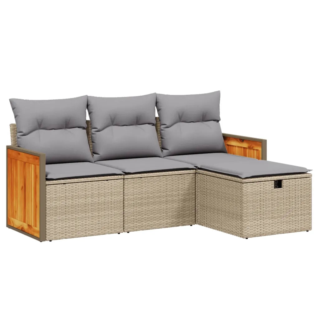 Set Divano da Giardino 4 pz | Set Salotto da Giardino con Cuscini Beige Misto Polyrattan