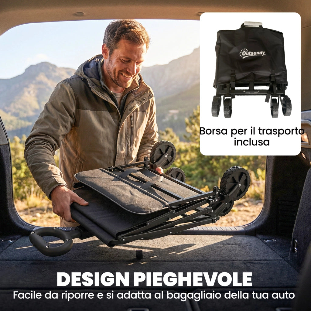 Carrello da Giardino Pieghevole ¨C Xylo ¨C 72L Acciaio Nero 114x46x92 cm