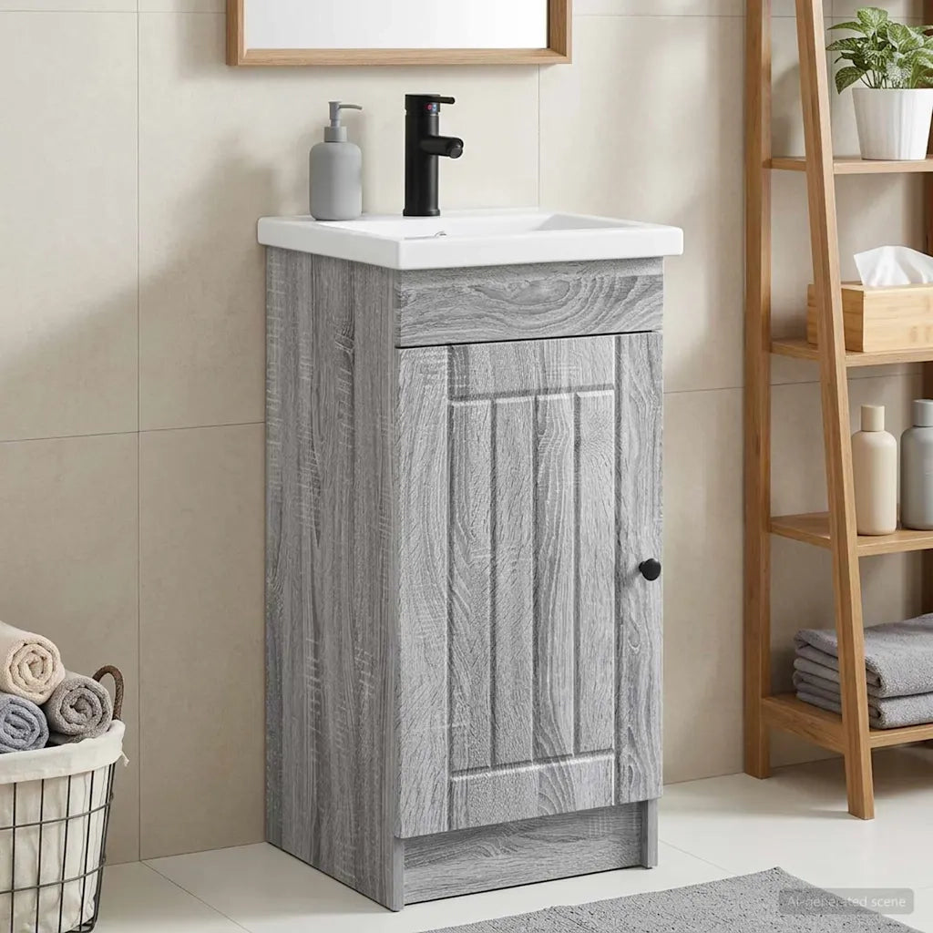 Mobile da bagno con lavabo Sonoma grigio 42 x 40 x 84,5 cm 890030