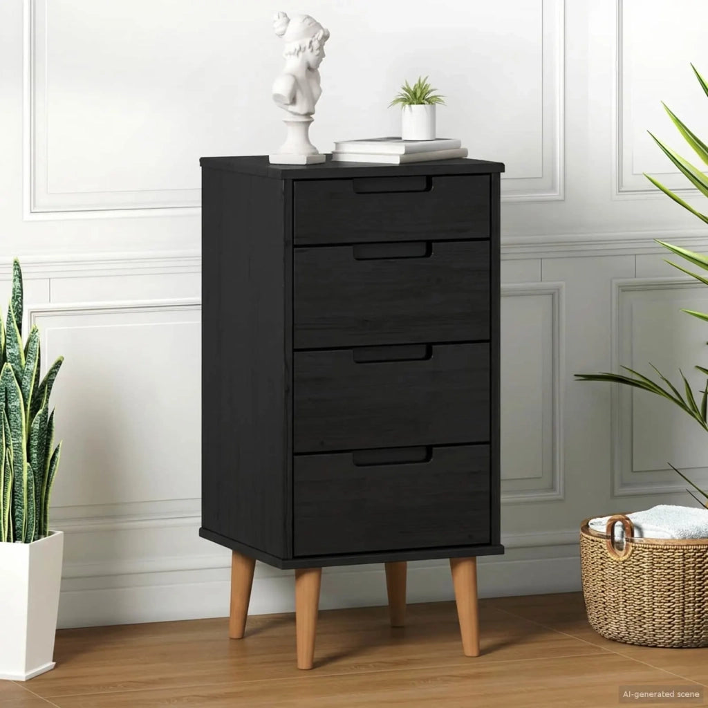Cassettiera MOLDE Nero 40 x 35 x 82 cm Legno Massello di Pino 42020935