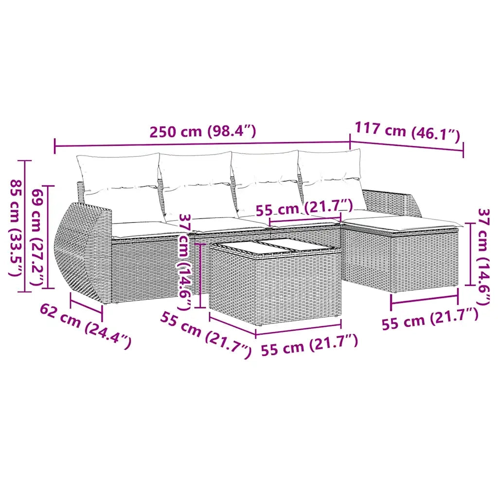 Set Divano da Giardino 6 pz con Cuscini Nero in Polyrattan
