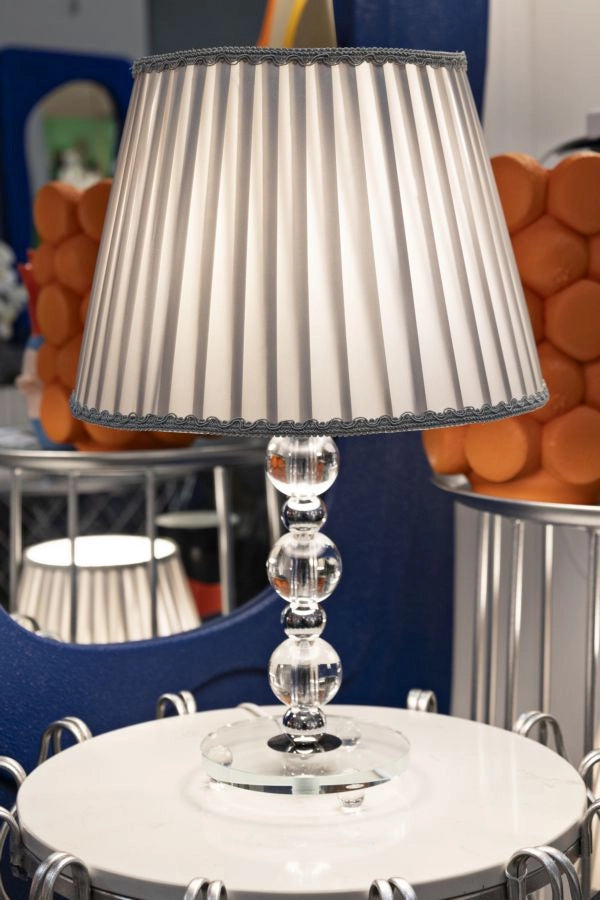 Lampada da Tavolo Tolly Ø30x48 cm in Metallo e Vetro e Tessuto Argento