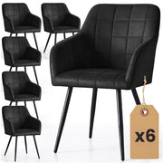 Set di 6 Sedie imbottite con cuciture quadrate LUXANO Nero gambe nere
