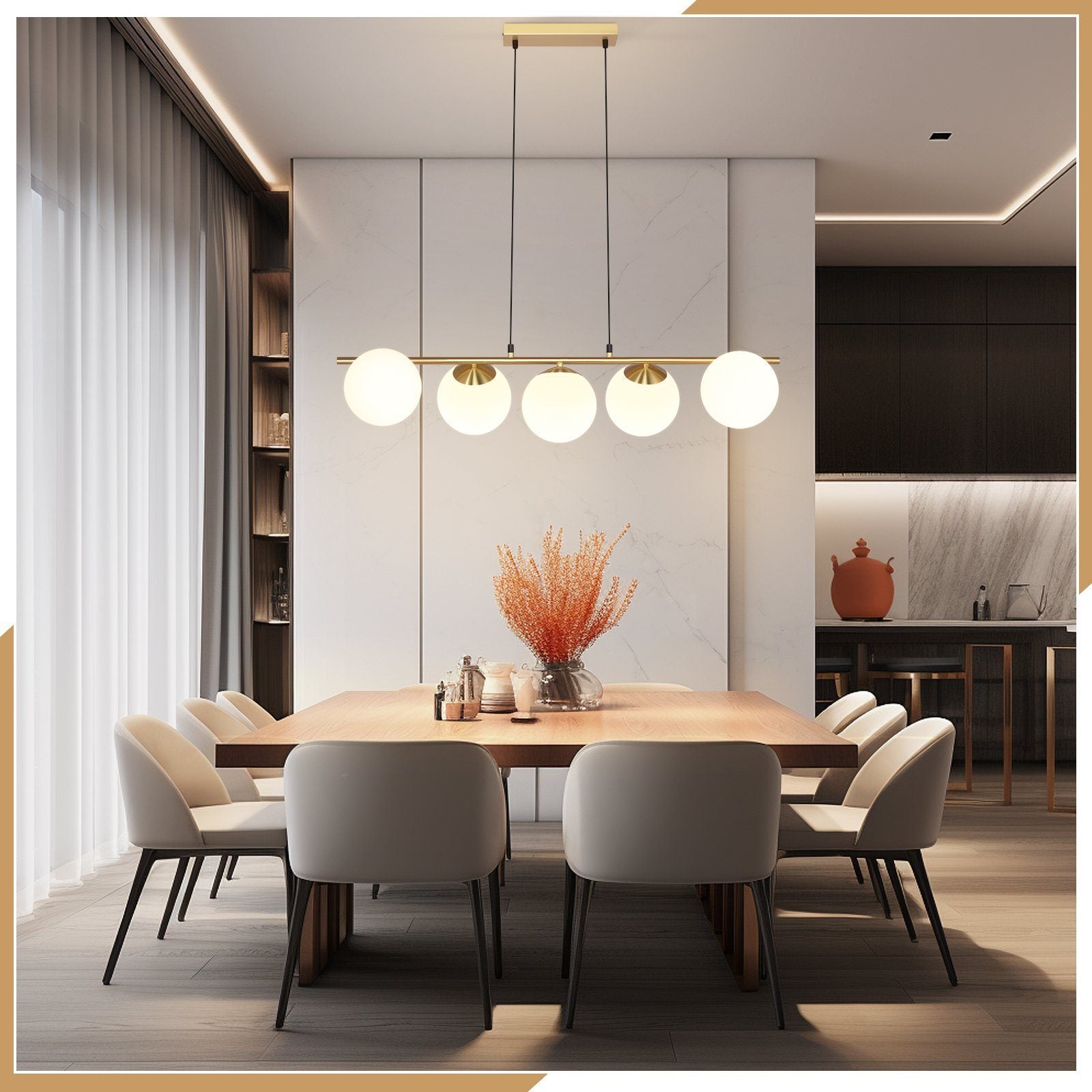 Lampada a sospensione ZMH vetro dorato diametro 90 cm altezza regolabile 150 cm E27 stile moderno