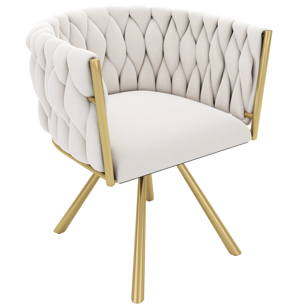 Sedia da pranzo girevole 360° in velluto beige e oro