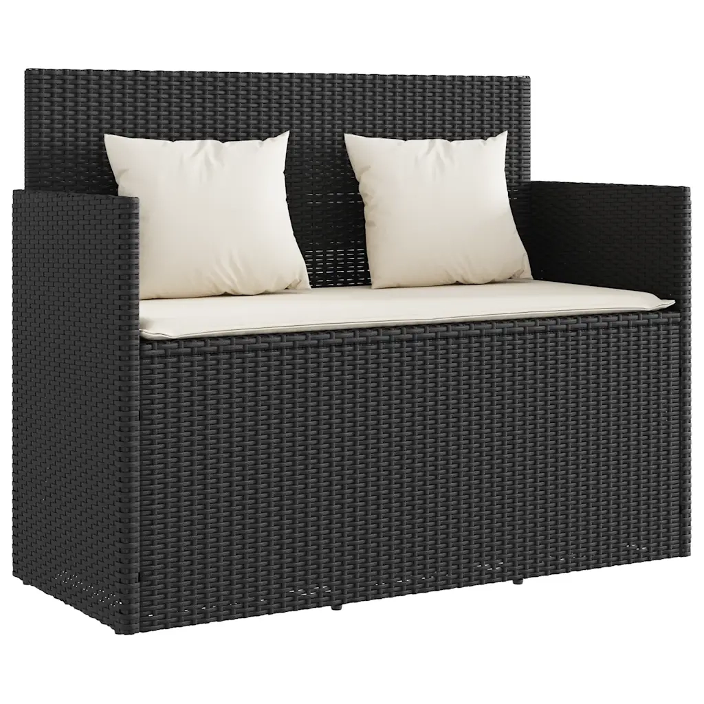 Panca da Giardino-Panca da esterno con Cuscini Nera in Polyrattan