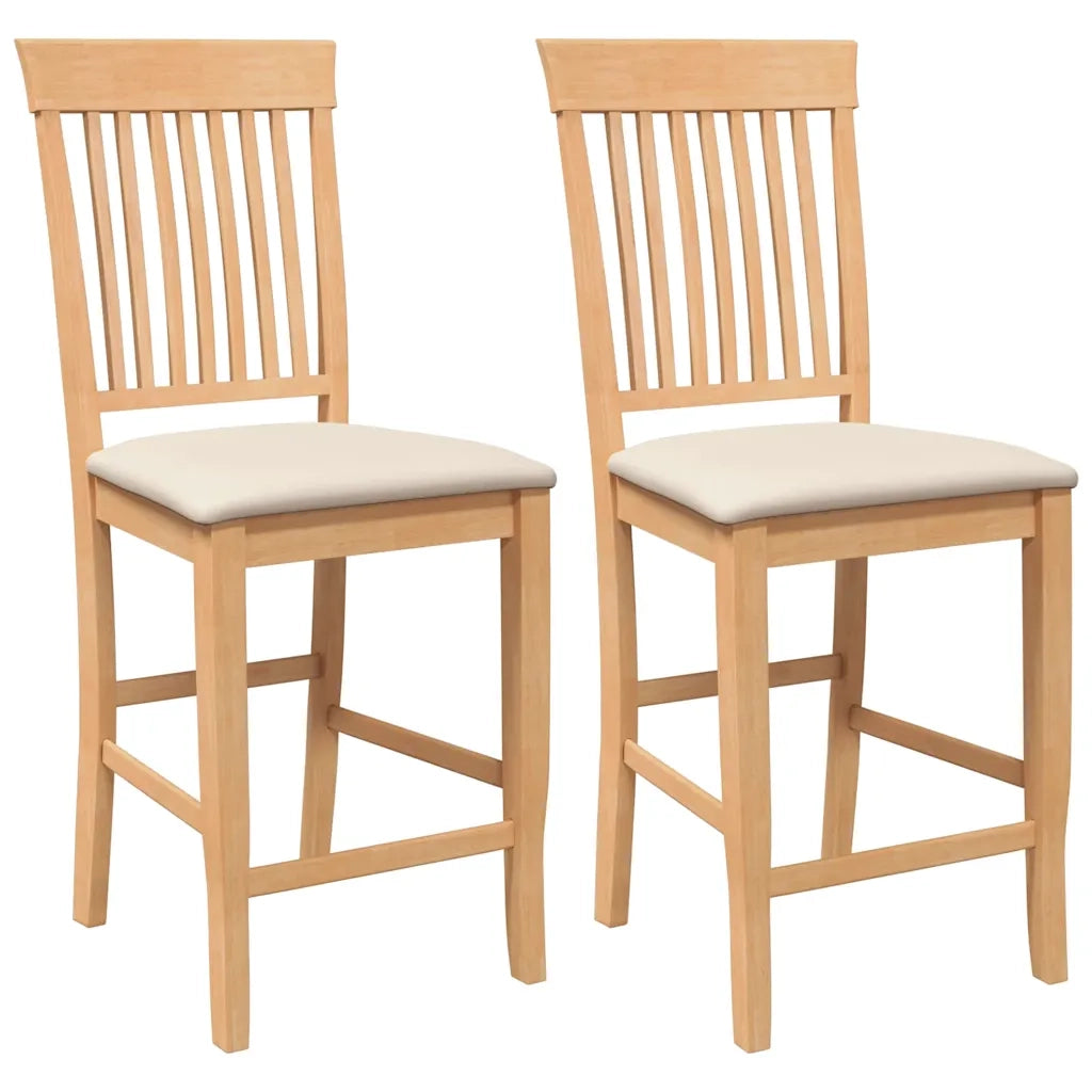 Sgabelli da Bar con Cuscini 2pz Naturale Legno Massello Hevea