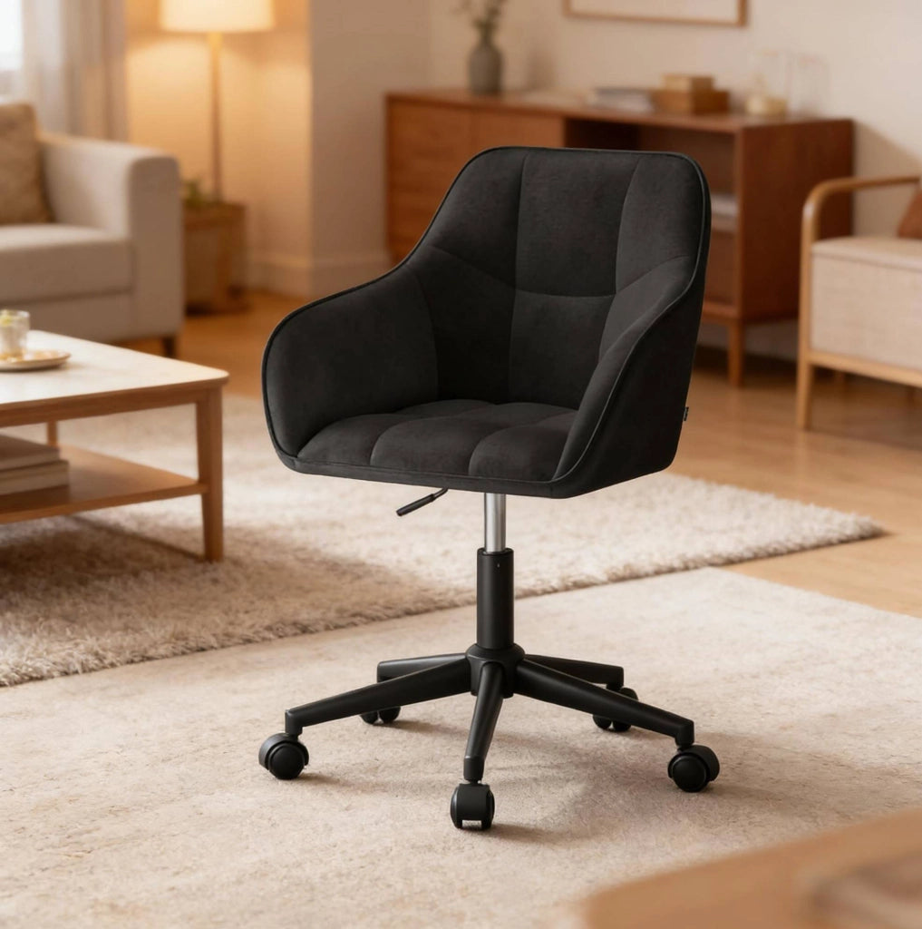 Sedia da ufficio ergonomica in velluto nero, regolabile