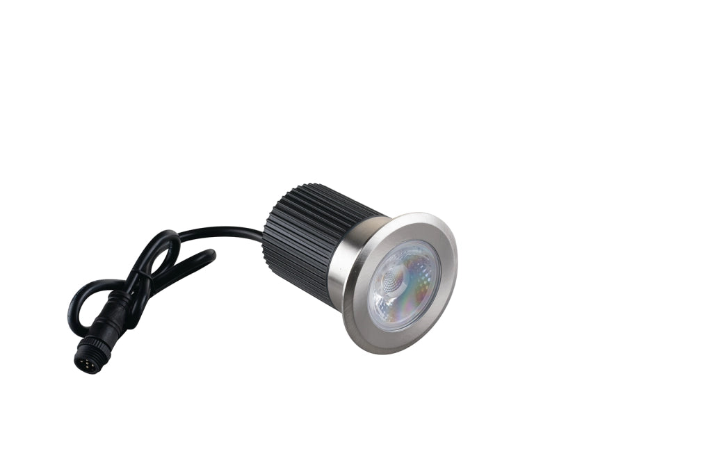 SEGNAPASSI CALPESTABILE A INCASSO LED RUNNER DC24V NIKEL ROTONDO 10W 1020LM RGB + 4000K  IP67 7,8X8,5CM