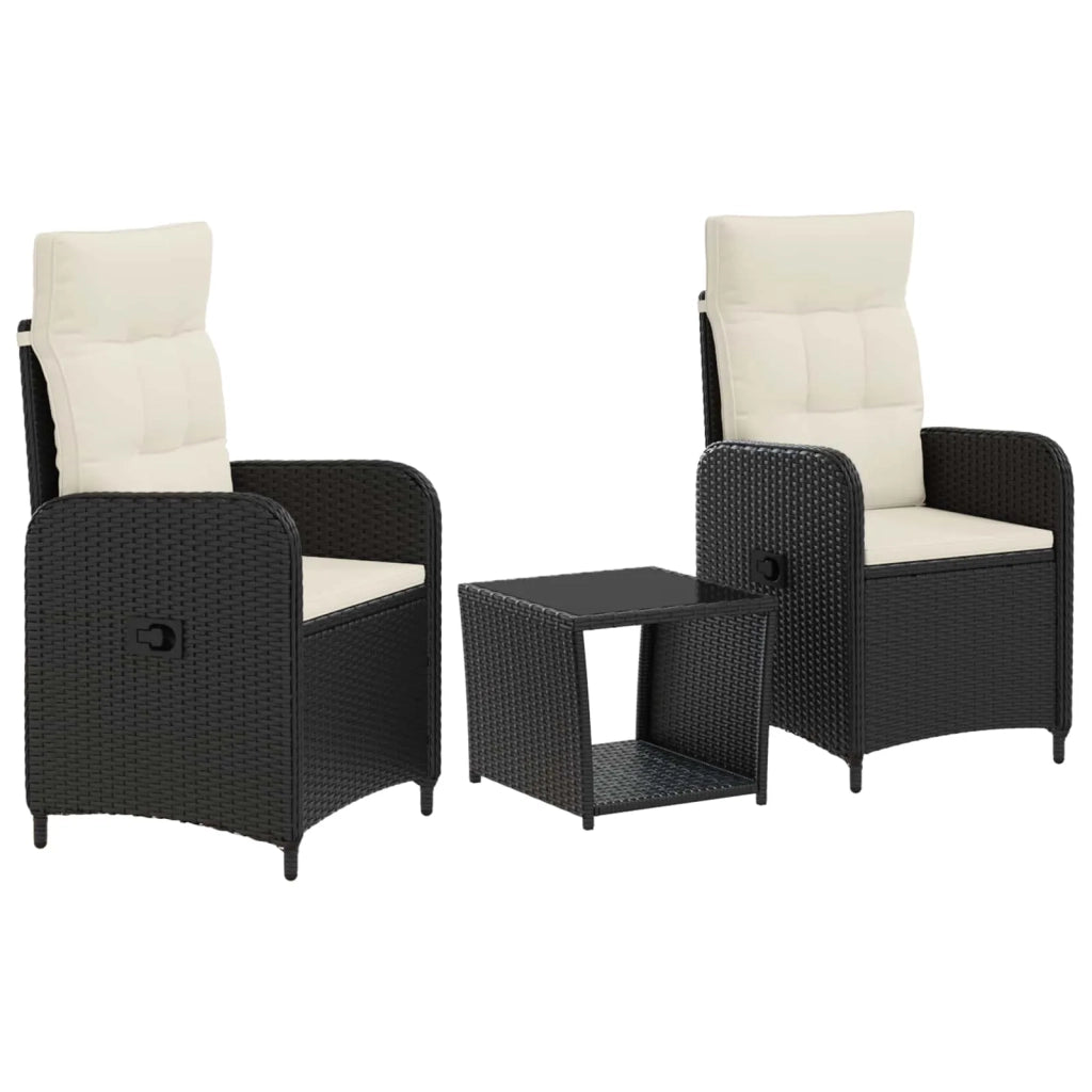 Set Lounge da Giardino 3 pz Nero e Bianco Crema 3422355