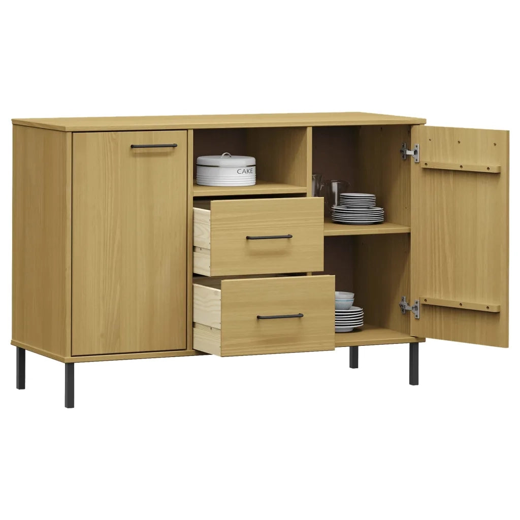 Credenza-Buffet-Armadio da cucina Gambe Metallo Marrone 113x40x77 cm Legno Massello OSLO