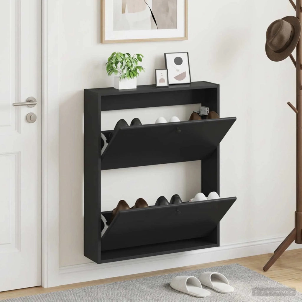 Mobiletto per Scarpe da Muro BREDA 71 x 17 x 86 cm Nero 897516
