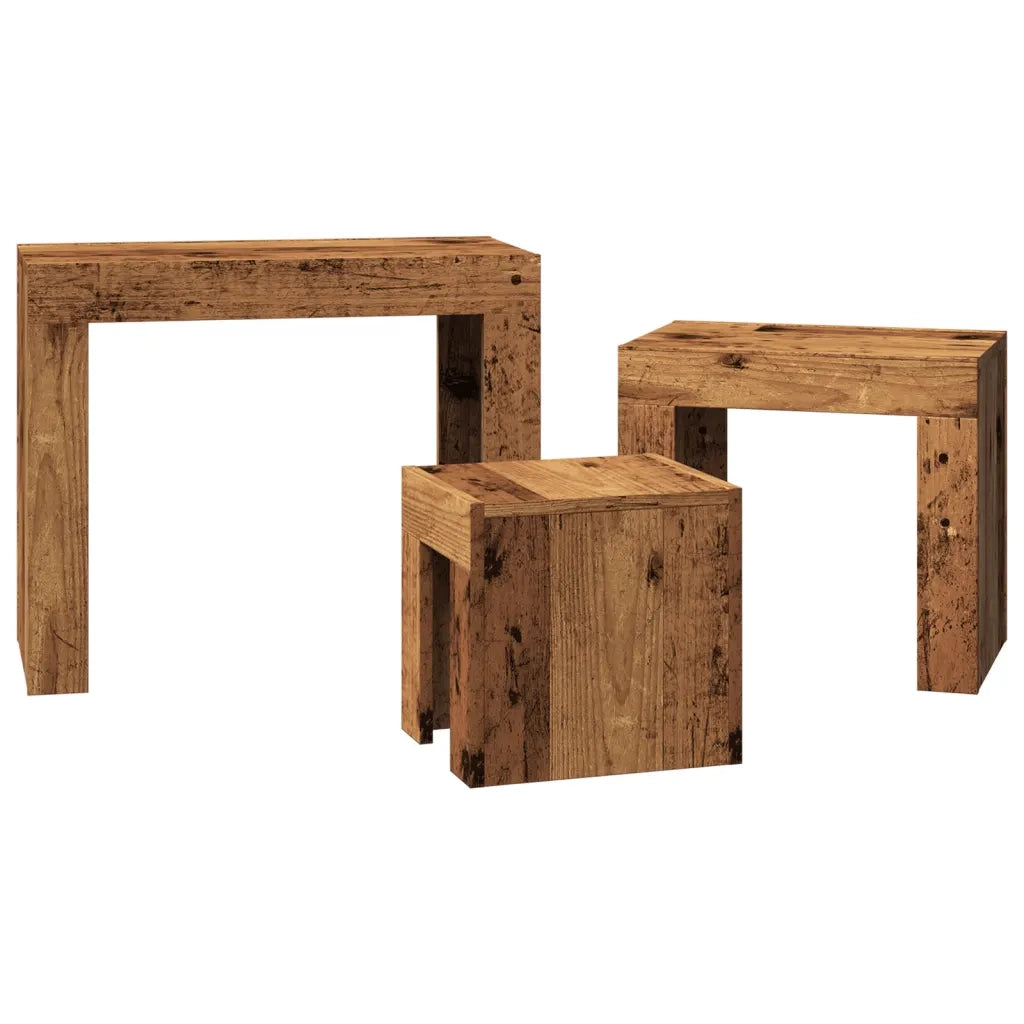 Tavolini Impilabili 3 pz Legno Antico in Truciolato